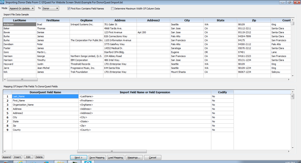 screenshot of DonorQuest for Windows